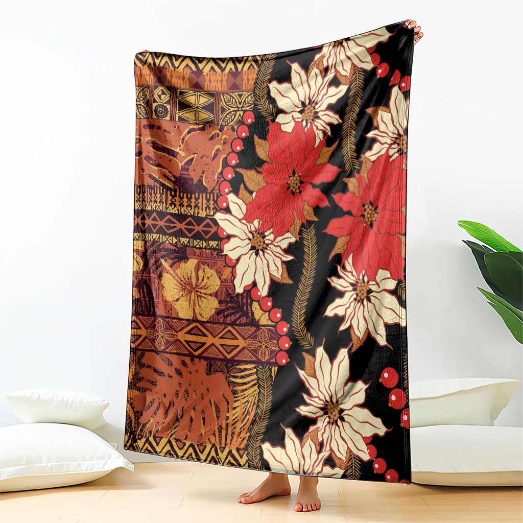 Hawaii Christmas Poinsettia Lei Blanket Tapa Pattern - Polynesian Pride