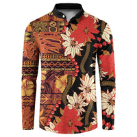 Hawaii Christmas Poinsettia Lei Button Sweatshirt Tapa Pattern - Polynesian Pride