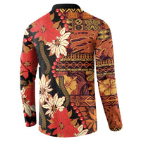 Hawaii Christmas Poinsettia Lei Button Sweatshirt Tapa Pattern - Polynesian Pride