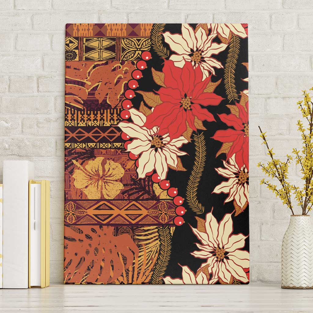 Hawaii Christmas Poinsettia Lei Canvas Wall Art Tapa Pattern - Polynesian Pride