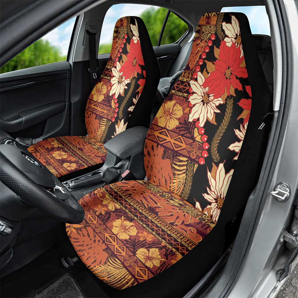 Hawaii Christmas Poinsettia Lei Car Seat Cover Tapa Pattern - Polynesian Pride