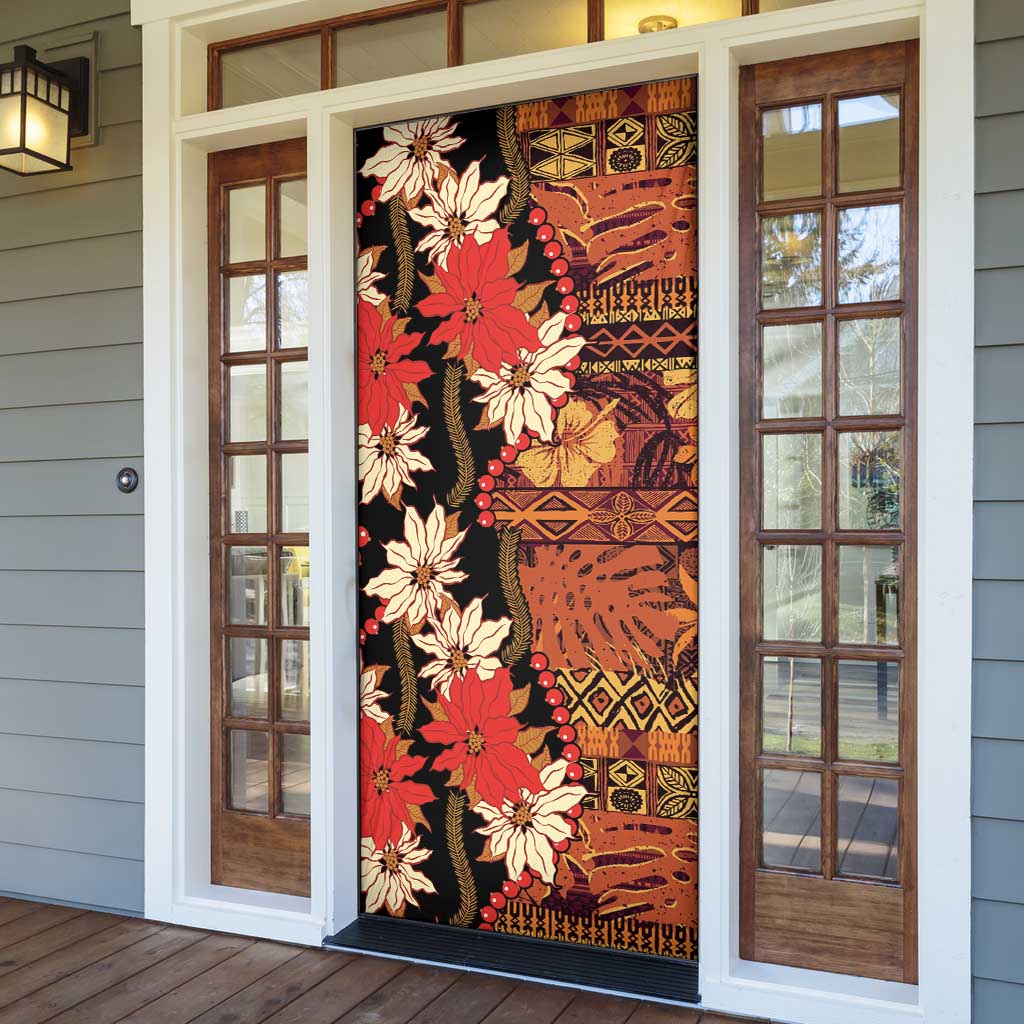 Hawaii Christmas Poinsettia Lei Door Cover Tapa Pattern - Polynesian Pride
