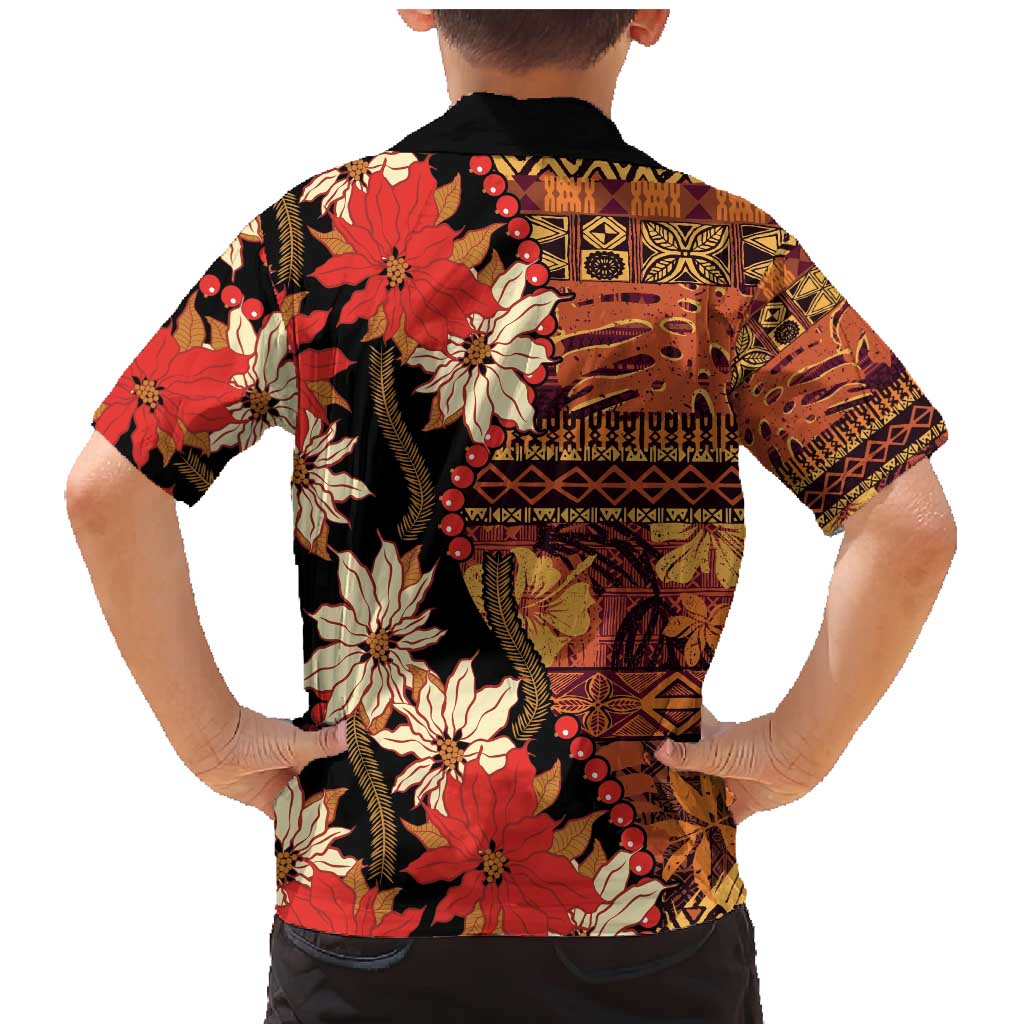 Hawaii Christmas Poinsettia Lei Family Matching Mermaid Dress and Hawaiian Shirt Tapa Pattern - Polynesian Pride