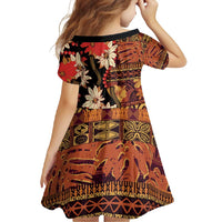 Hawaii Christmas Poinsettia Lei Family Matching Short Sleeve Bodycon Dress and Hawaiian Shirt Tapa Pattern - Polynesian Pride