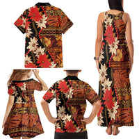 Hawaii Christmas Poinsettia Lei Family Matching Tank Maxi Dress and Hawaiian Shirt Tapa Pattern - Polynesian Pride