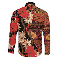 Hawaii Christmas Poinsettia Lei Family Matching Tank Maxi Dress and Hawaiian Shirt Tapa Pattern - Polynesian Pride