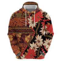 Hawaii Christmas Poinsettia Lei Hoodie Tapa Pattern - Polynesian Pride