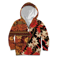 Hawaii Christmas Poinsettia Lei Kid Hoodie Tapa Pattern - Polynesian Pride