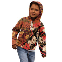 Hawaii Christmas Poinsettia Lei Kid Hoodie Tapa Pattern - Polynesian Pride
