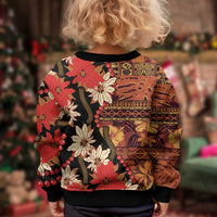 Hawaii Christmas Poinsettia Lei Kid Ugly Christmas Sweater Tapa Pattern - Polynesian Pride