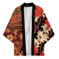 Hawaii Christmas Poinsettia Lei Kimono Tapa Pattern LT01 Unisex Brown - Polynesian Pride