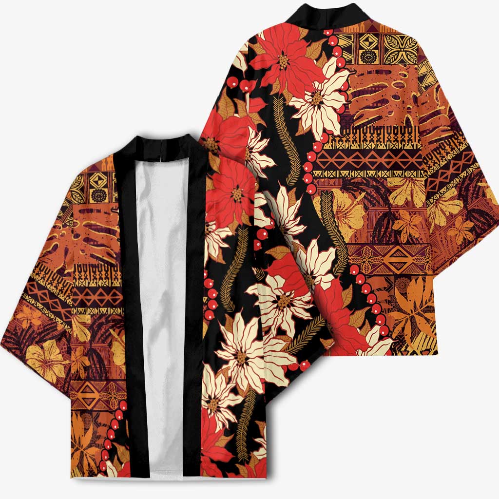 Hawaii Christmas Poinsettia Lei Kimono Tapa Pattern LT01 - Polynesian Pride