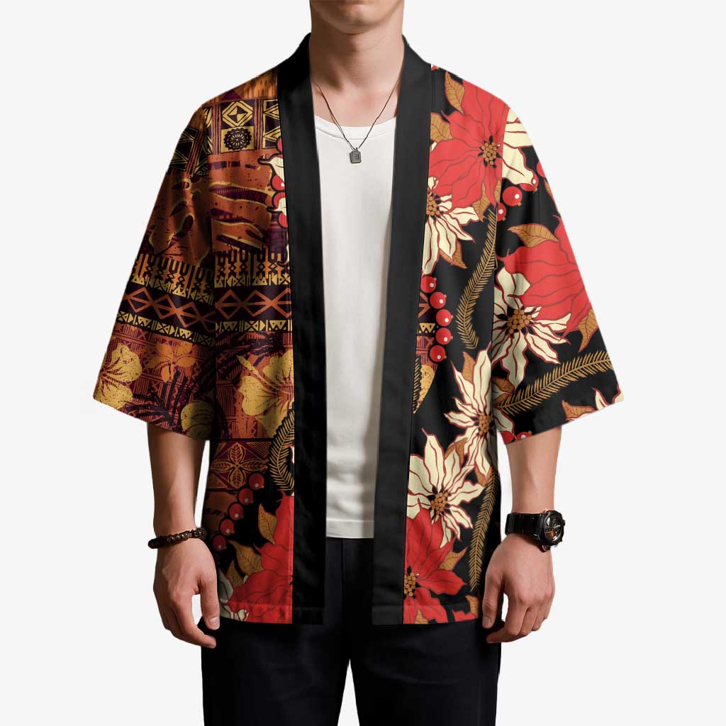 Hawaii Christmas Poinsettia Lei Kimono Tapa Pattern LT01 - Polynesian Pride