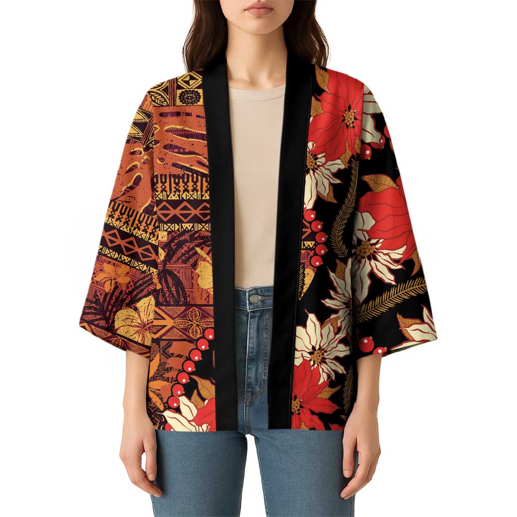 Hawaii Christmas Poinsettia Lei Kimono Tapa Pattern LT01 - Polynesian Pride