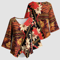 Hawaii Christmas Poinsettia Lei Kimono Sleeve Blouse Tapa Pattern - Polynesian Pride