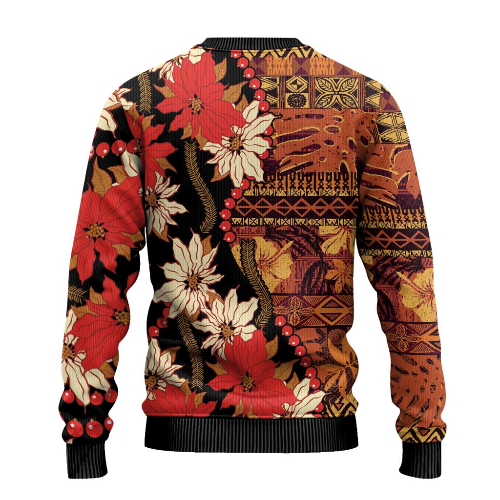 Hawaii Christmas Poinsettia Lei Ugly Christmas Sweater Tapa Pattern - Polynesian Pride