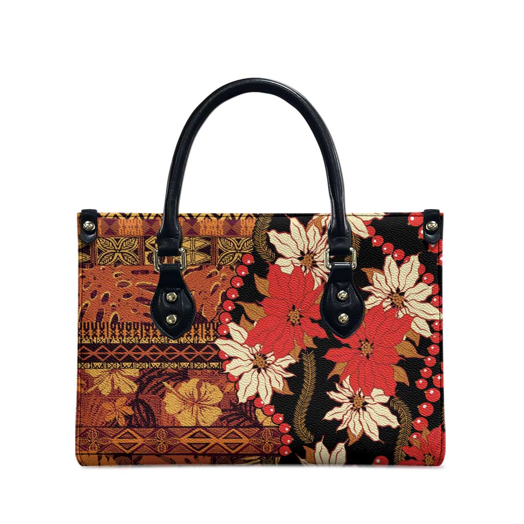 Hawaii Christmas Poinsettia Lei Leather Bag Tapa Pattern - Polynesian Pride