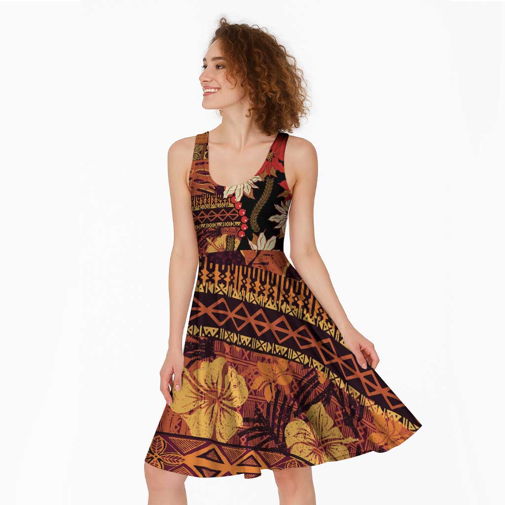 Hawaii Christmas Poinsettia Lei Midi Dress Tapa Pattern - Polynesian Pride