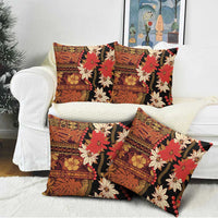 Hawaii Christmas Poinsettia Lei Pillow Cover Tapa Pattern - Polynesian Pride