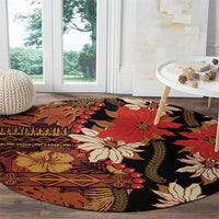 Hawaii Christmas Poinsettia Lei Round Carpet Tapa Pattern - Polynesian Pride