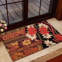 Hawaii Christmas Poinsettia Lei Rubber Doormat Tapa Pattern - Polynesian Pride