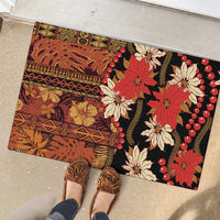 Hawaii Christmas Poinsettia Lei Rubber Doormat Tapa Pattern - Polynesian Pride