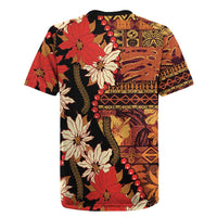 Hawaii Christmas Poinsettia Lei Rugby Jersey Tapa Pattern - Polynesian Pride