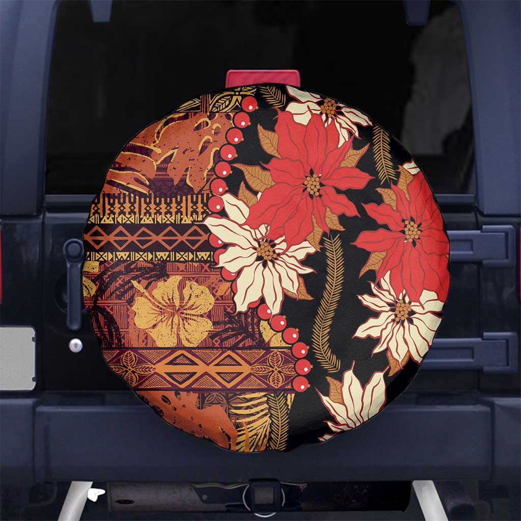 Hawaii Christmas Poinsettia Lei Spare Tire Cover Tapa Pattern - Polynesian Pride