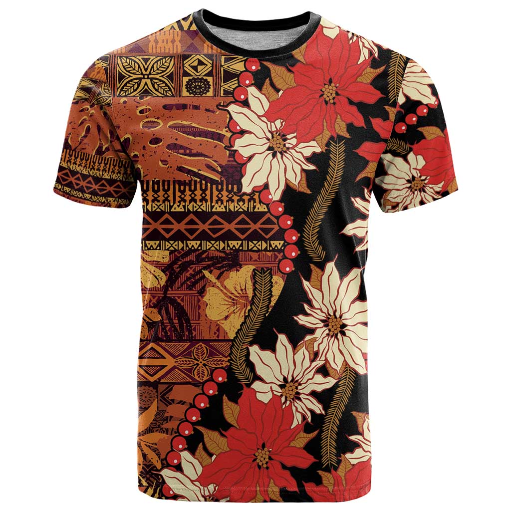 Hawaii Christmas Poinsettia Lei T Shirt Tapa Pattern - Polynesian Pride
