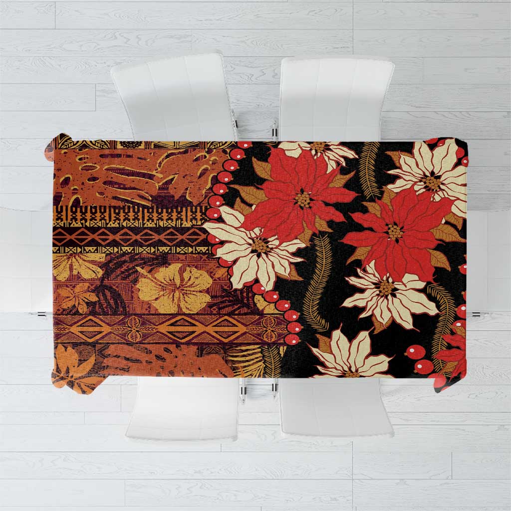 Hawaii Christmas Poinsettia Lei Tablecloth Tapa Pattern - Polynesian Pride