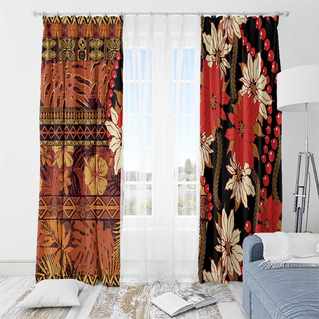 Hawaii Christmas Poinsettia Lei Window Curtain Tapa Pattern LT01 - Polynesian Pride