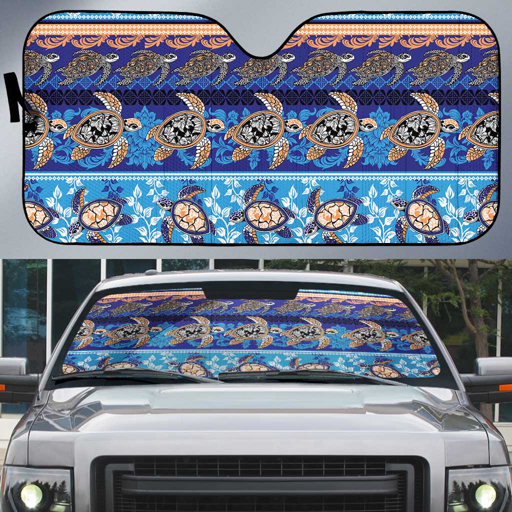 Hawaii Turtles Pattern Special Blue Auto Sun Shade - Polynesian Pride
