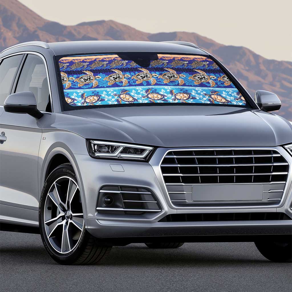 Hawaii Turtles Pattern Special Blue Auto Sun Shade - Polynesian Pride