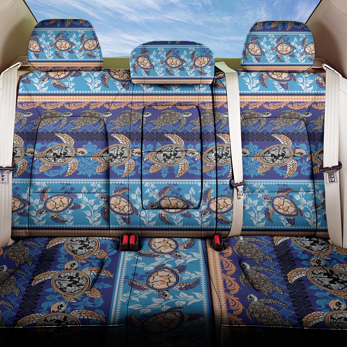 Hawaii Turtles Pattern Special Blue Back Car Seat Cover - Polynesian Pride