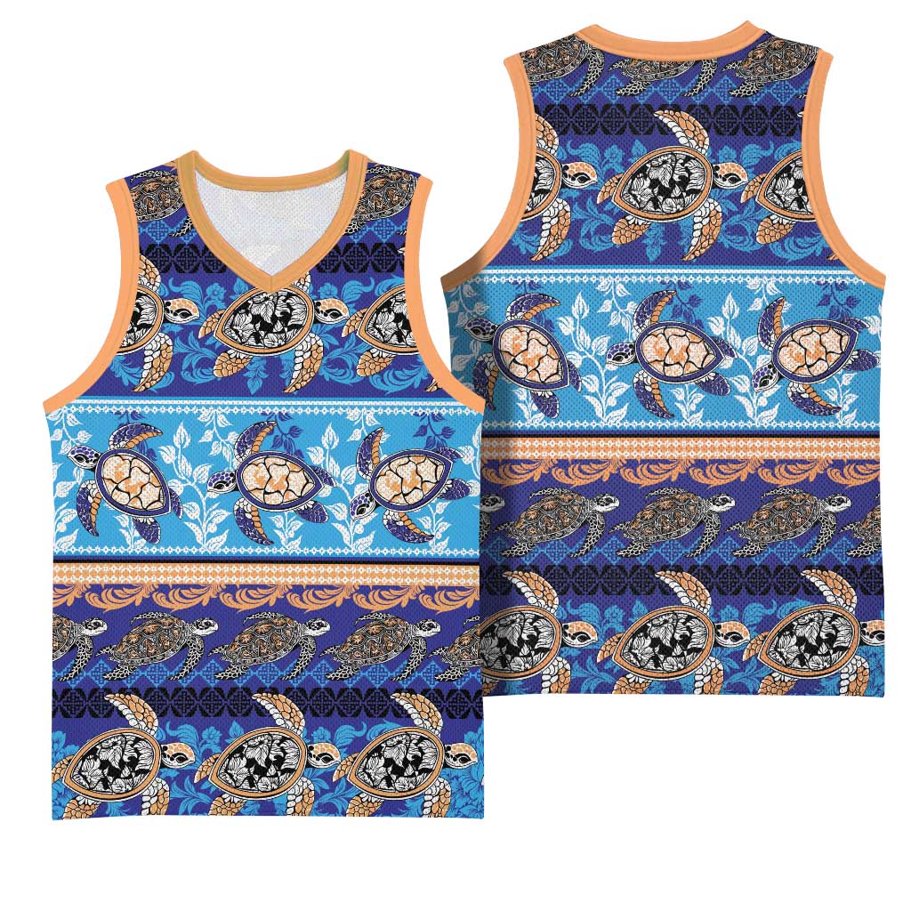 Hawaii Turtles Pattern Special Blue Basketball Jersey - Polynesian Pride