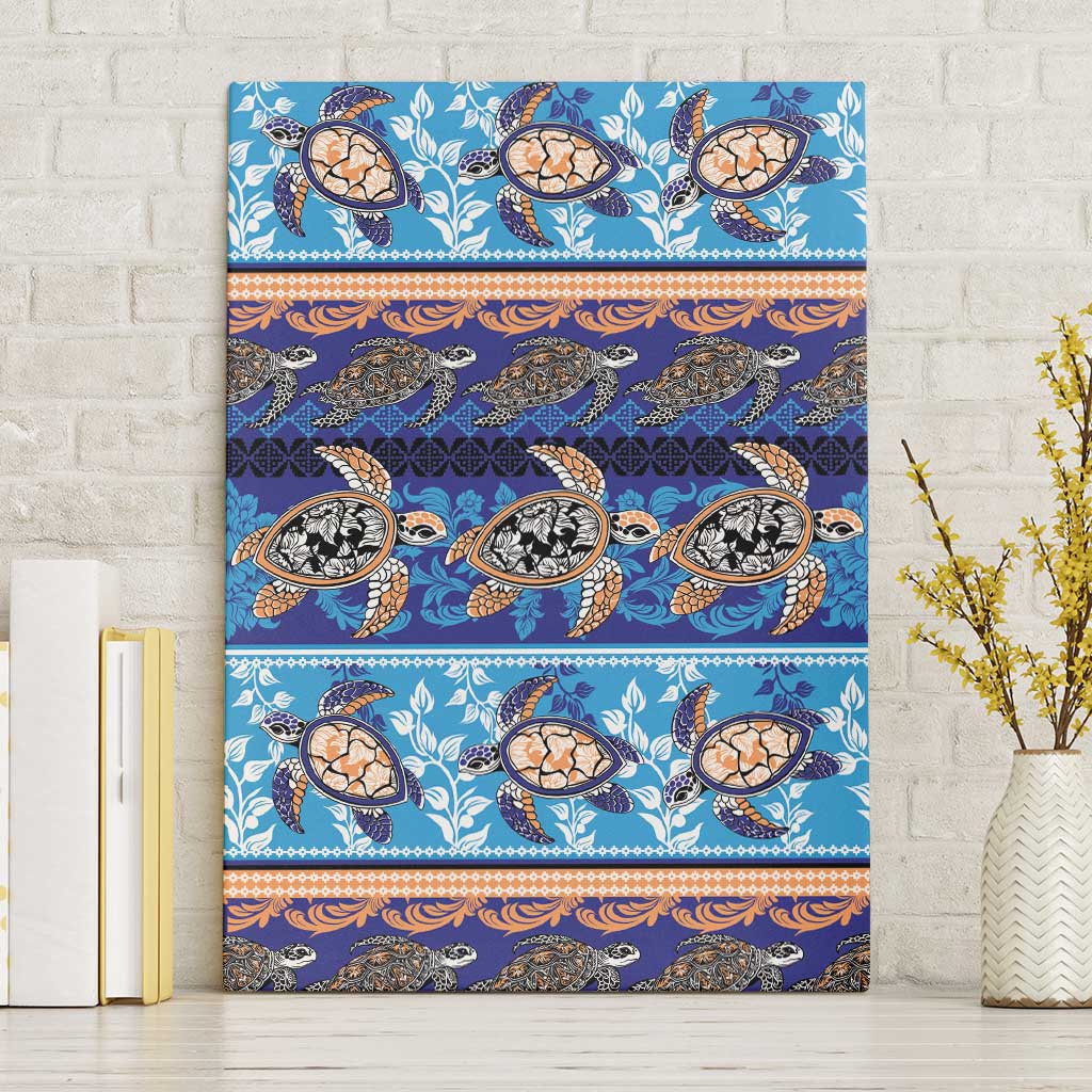 Hawaii Turtles Pattern Special Blue Canvas Wall Art - Polynesian Pride