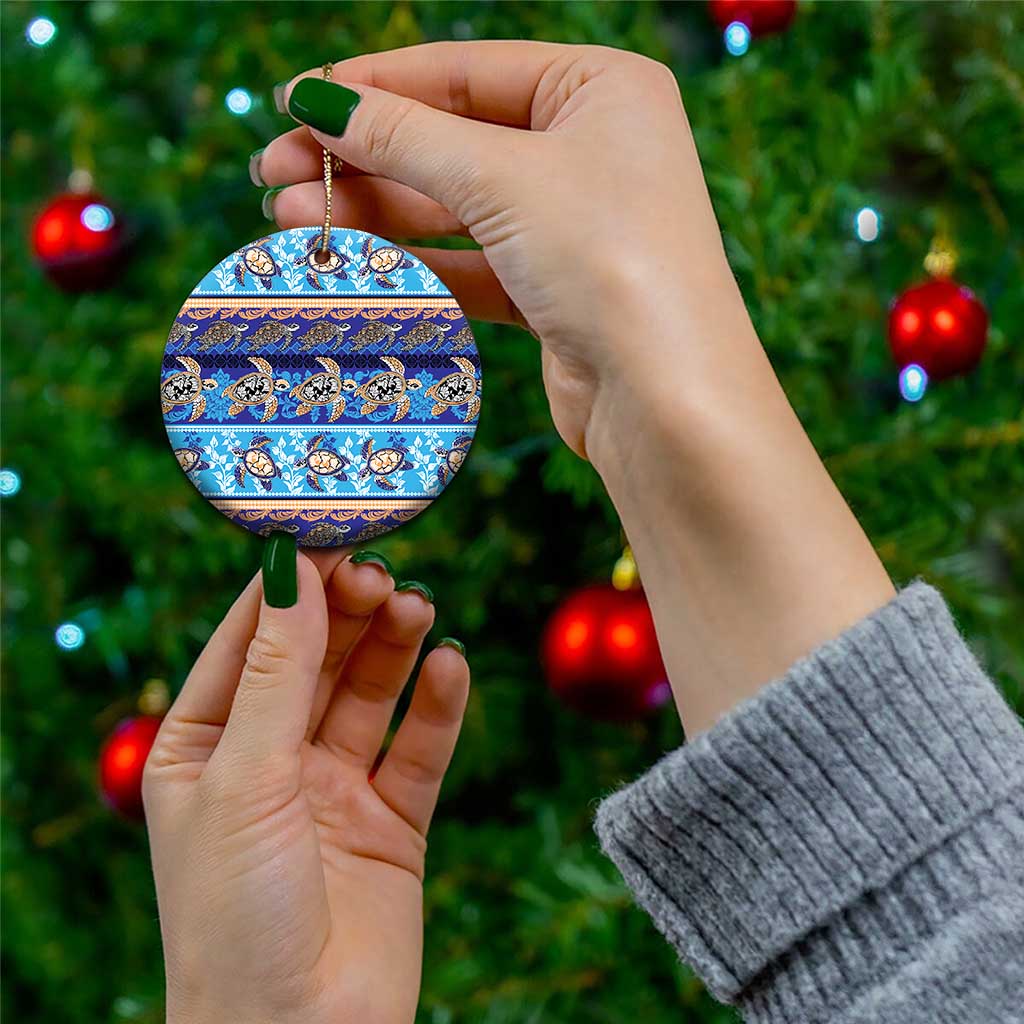 Hawaii Turtles Pattern Special Blue Ceramic Ornament - Polynesian Pride
