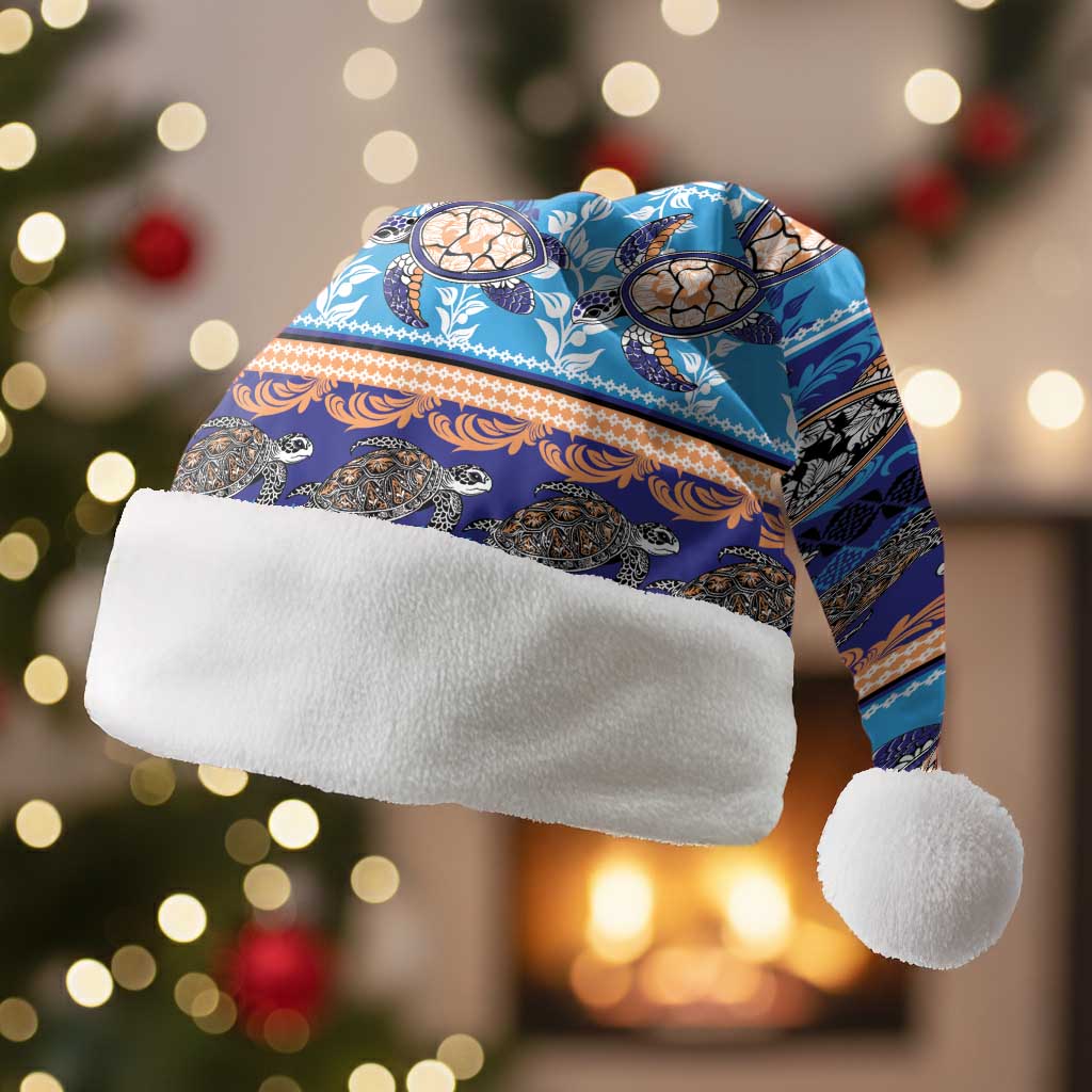 Hawaii Turtles Pattern Special Blue Christmas Santa Hat - Polynesian Pride