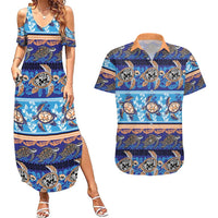 Hawaii Turtles Pattern Special Blue Couples Matching Summer Maxi Dress and Hawaiian Shirt - Polynesian Pride