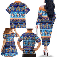 Hawaii Turtles Pattern Special Blue Family Matching Off The Shoulder Long Sleeve Dress and Hawaiian Shirt - Polynesian Pride