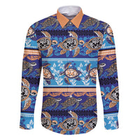 Hawaii Turtles Pattern Special Blue Family Matching Off Shoulder Maxi Dress and Hawaiian Shirt - Polynesian Pride