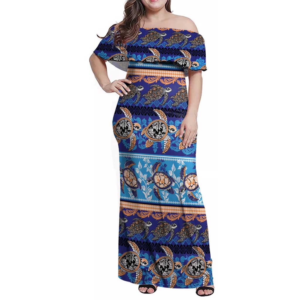 Hawaii Turtles Pattern Special Blue Family Matching Off Shoulder Maxi Dress and Hawaiian Shirt - Polynesian Pride