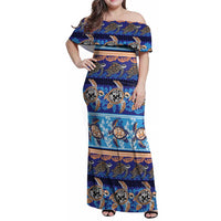 Hawaii Turtles Pattern Special Blue Family Matching Off Shoulder Maxi Dress and Hawaiian Shirt - Polynesian Pride