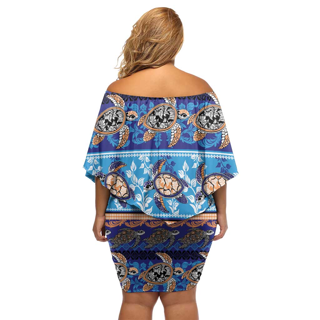 Hawaii Turtles Pattern Special Blue Family Matching Off Shoulder Short Dress and Hawaiian Shirt - Polynesian Pride