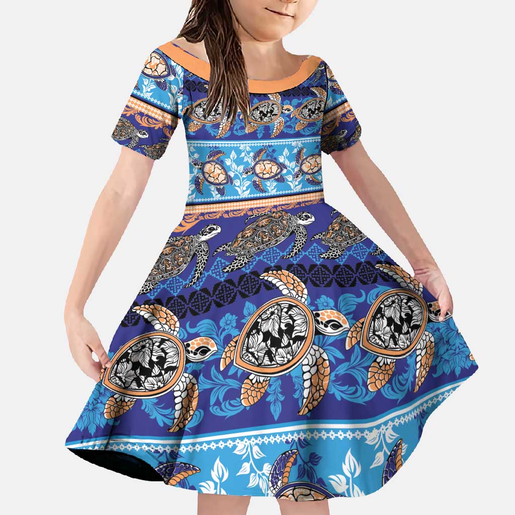 Hawaii Turtles Pattern Special Blue Family Matching Short Sleeve Bodycon Dress and Hawaiian Shirt - Polynesian Pride