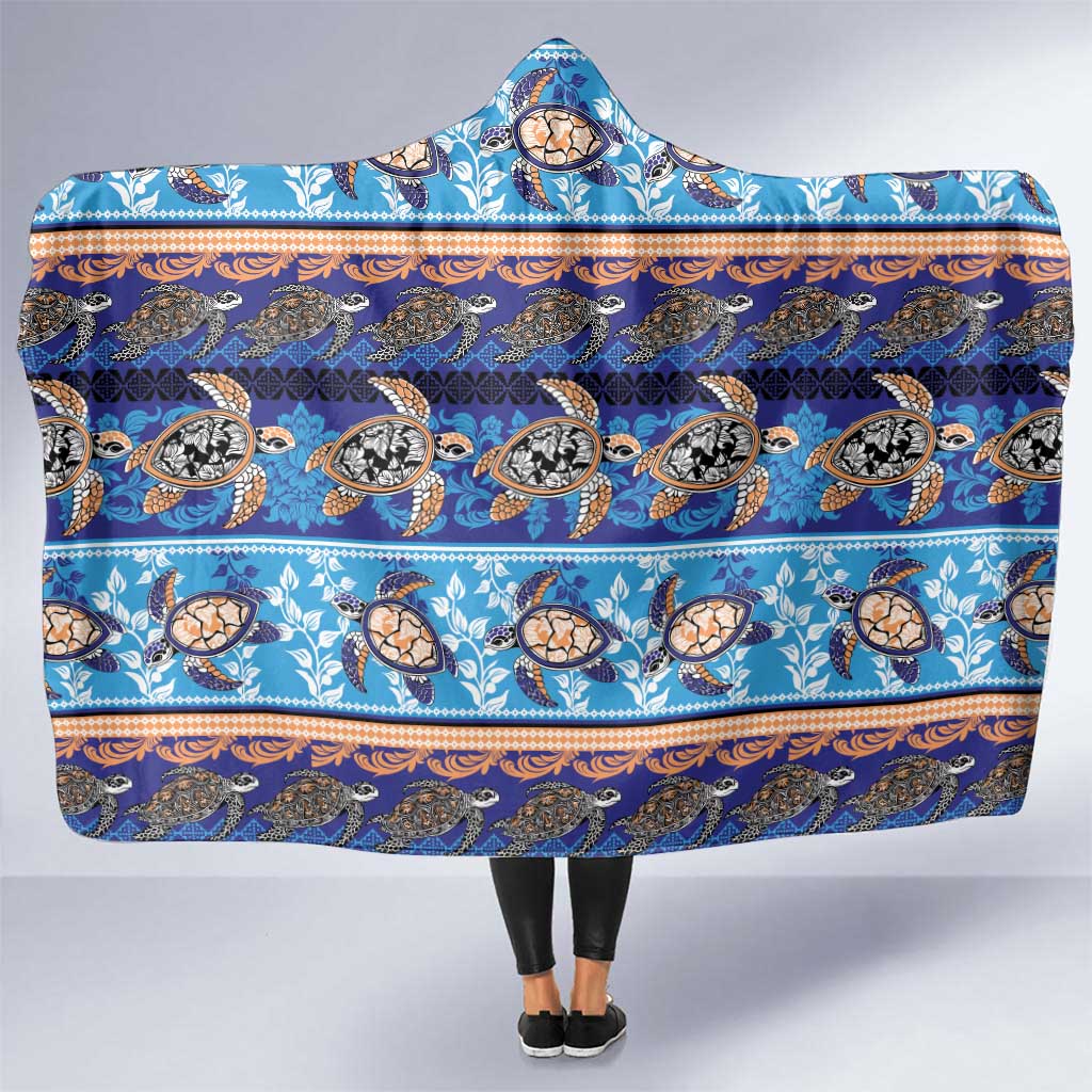 Hawaii Turtles Pattern Special Blue Hooded Blanket - Polynesian Pride