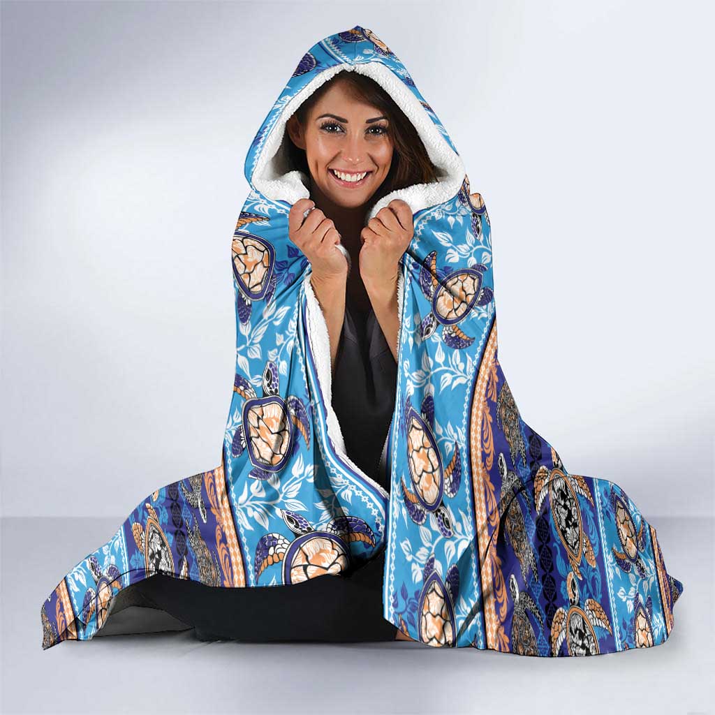 Hawaii Turtles Pattern Special Blue Hooded Blanket - Polynesian Pride