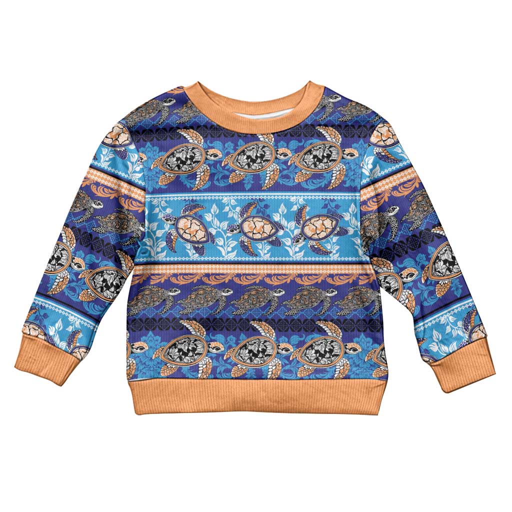 Hawaii Turtles Pattern Special Blue Kid Ugly Christmas Sweater - Polynesian Pride