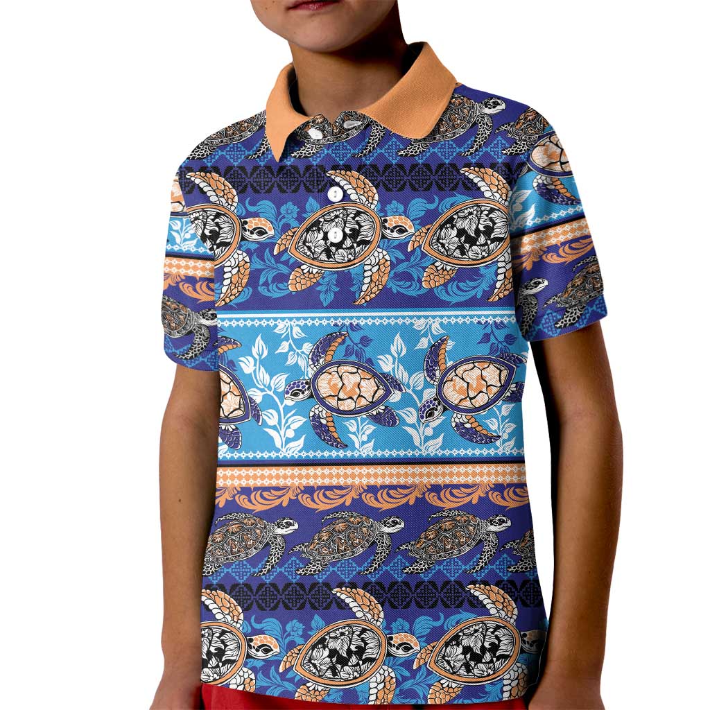 Hawaii Turtles Pattern Special Blue Kid Polo Shirt - Polynesian Pride