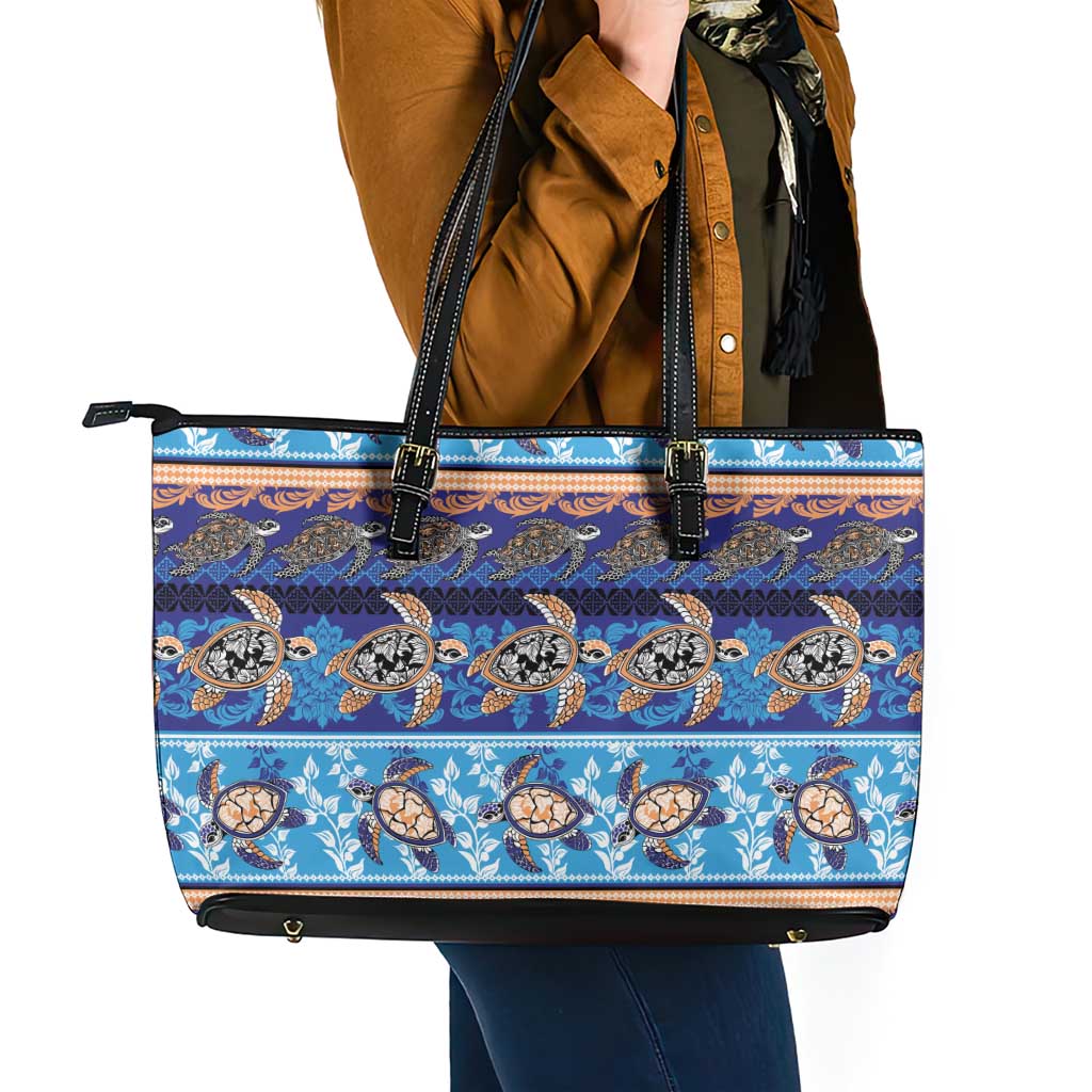 Hawaii Turtles Pattern Special Blue Leather Tote Bag - Polynesian Pride